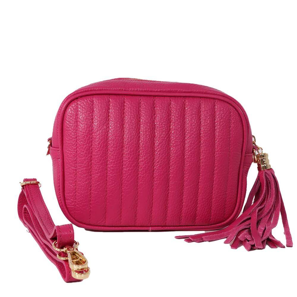 MSH Italian Leather Quilted Stripe Crossbody Bag